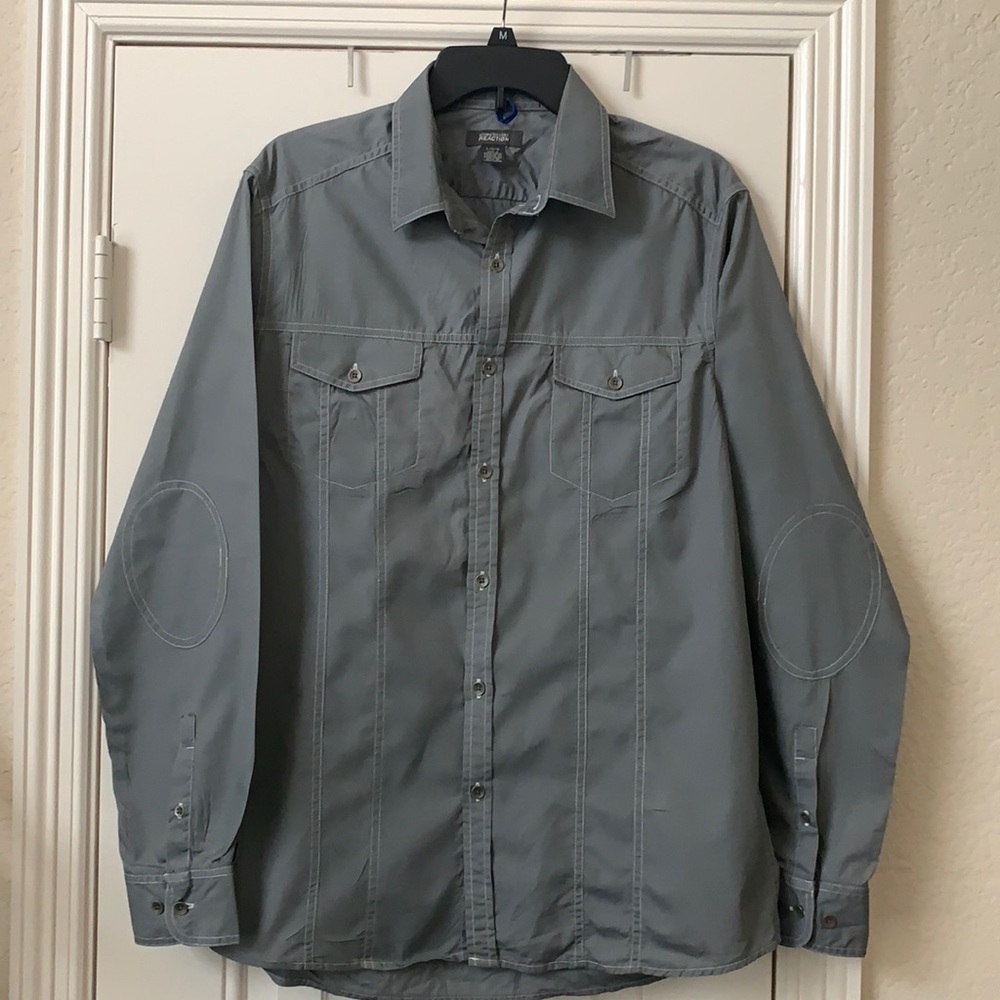 Kenneth Cole Reaction Gray Utility Button Down Shirt L